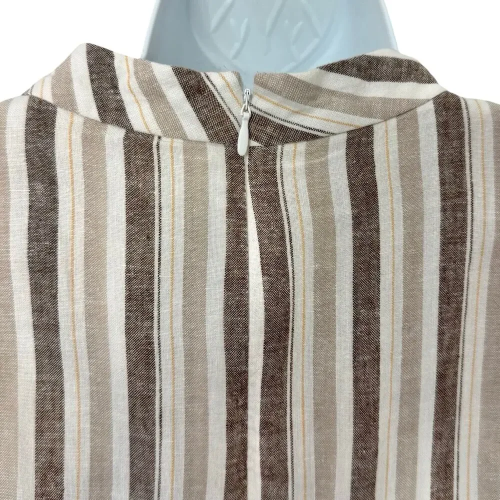 Calvin Klein White Beige Mock Neck Pinstripe Linen Blend Cropped Jumpsuit sz 12 - Picture 14 of 16